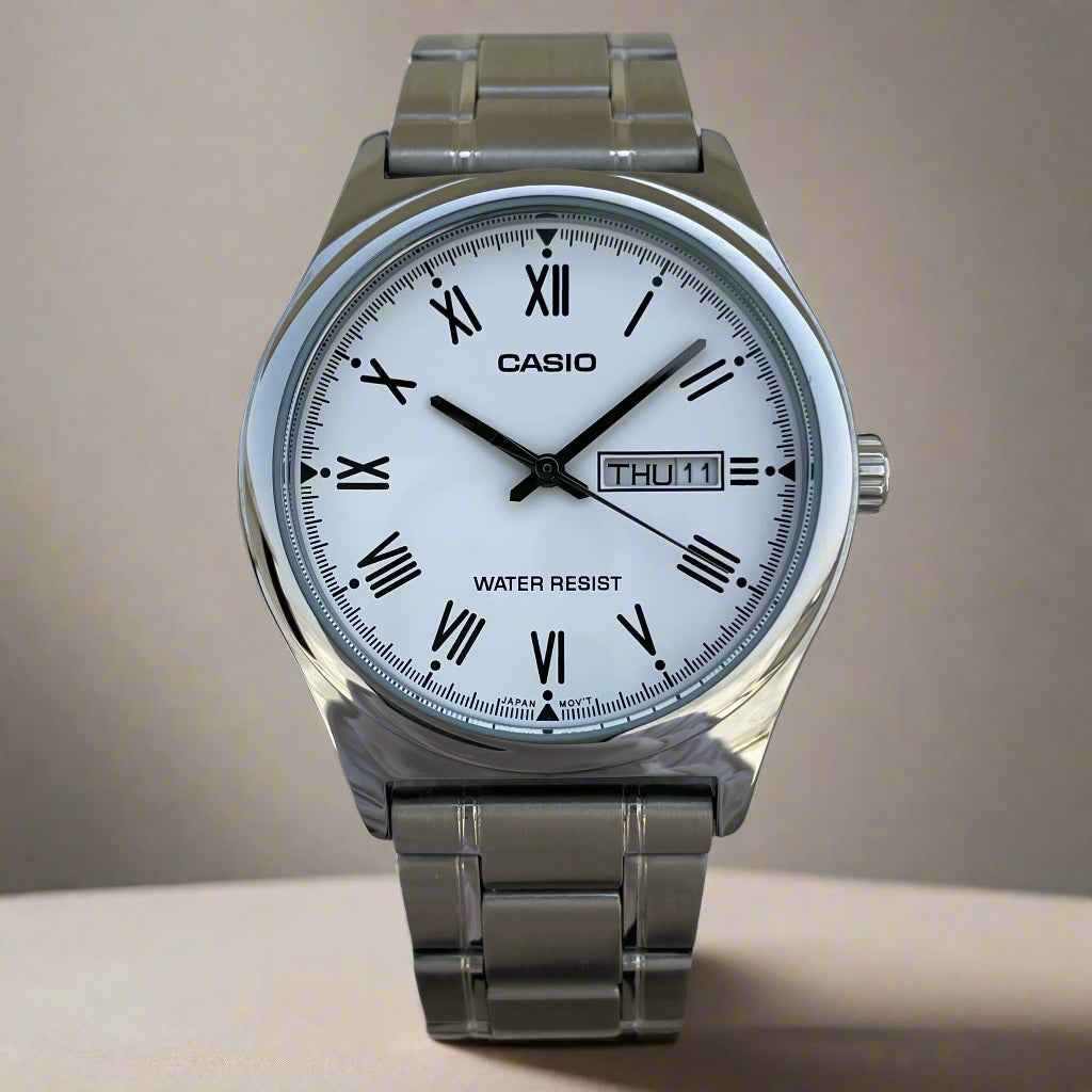 Casio White Roman Dial For Gents MTP-V006