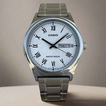 Casio White Roman Dial For Gents MTP-V006