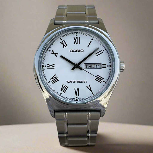 Casio White Roman Dial For Gents MTP-V006