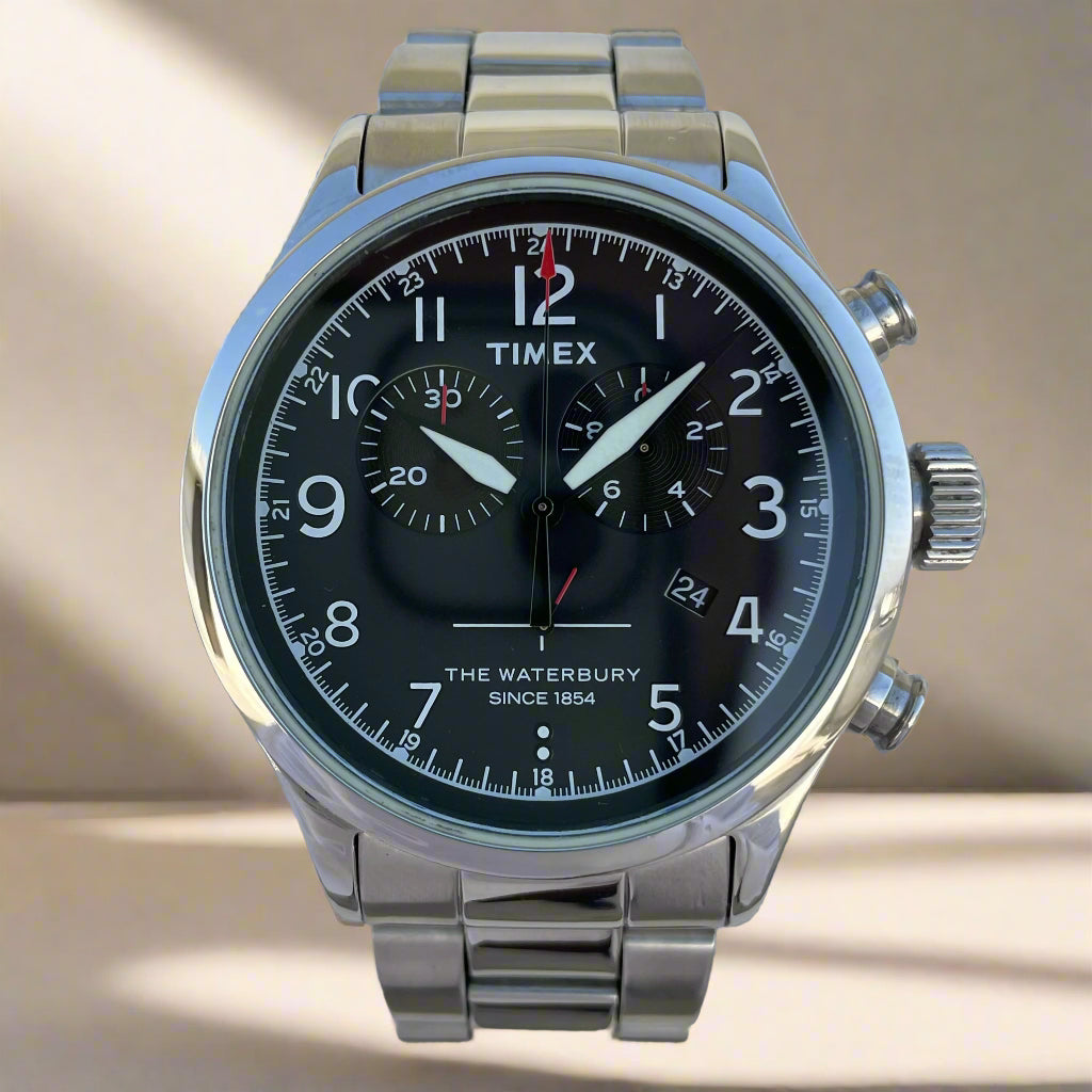 timex waterbury chronograph front